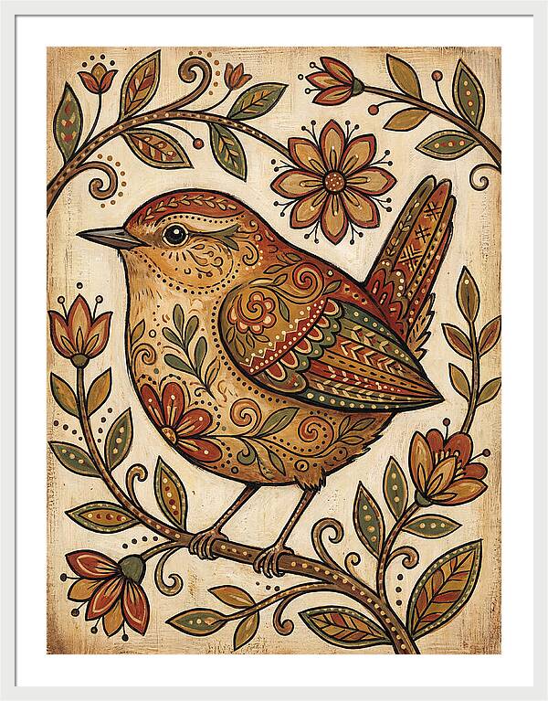 Wren Among Floral Patterns