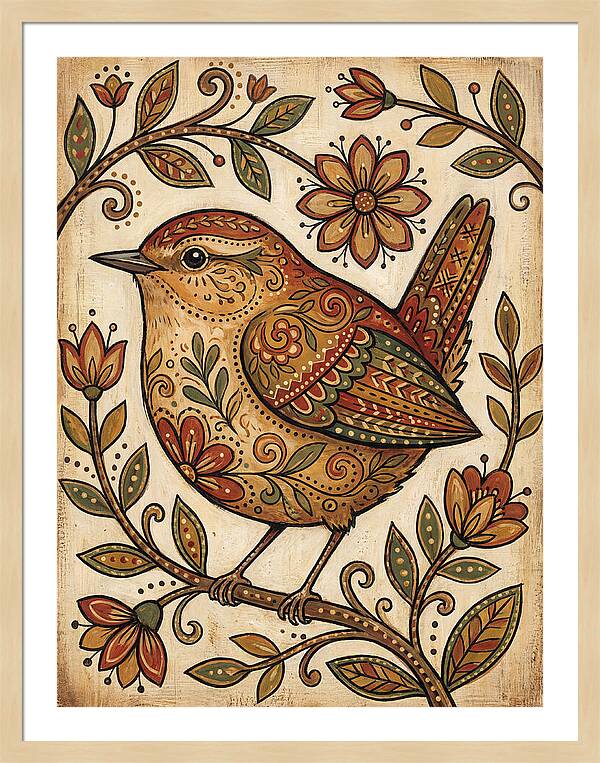 Wren Among Floral Patterns