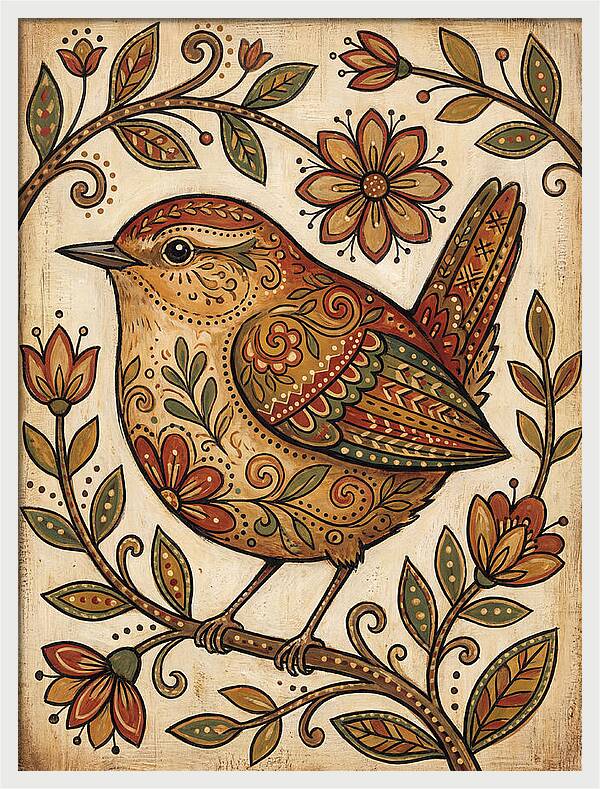 Wren Among Floral Patterns