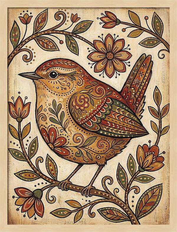 Wren Among Floral Patterns