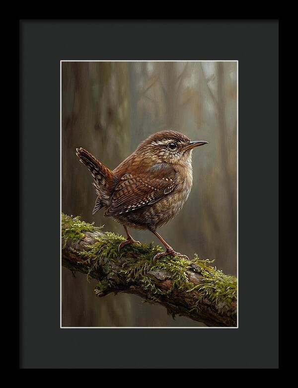 Wren Perched On Mossy Branch