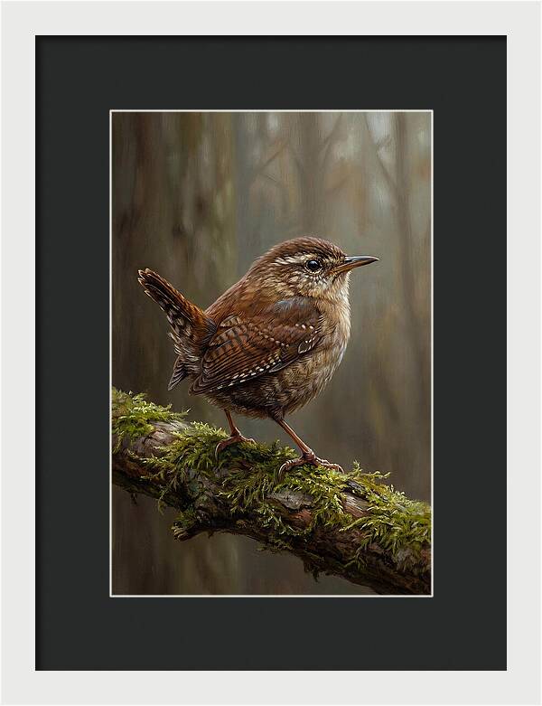 Wren Perched On Mossy Branch