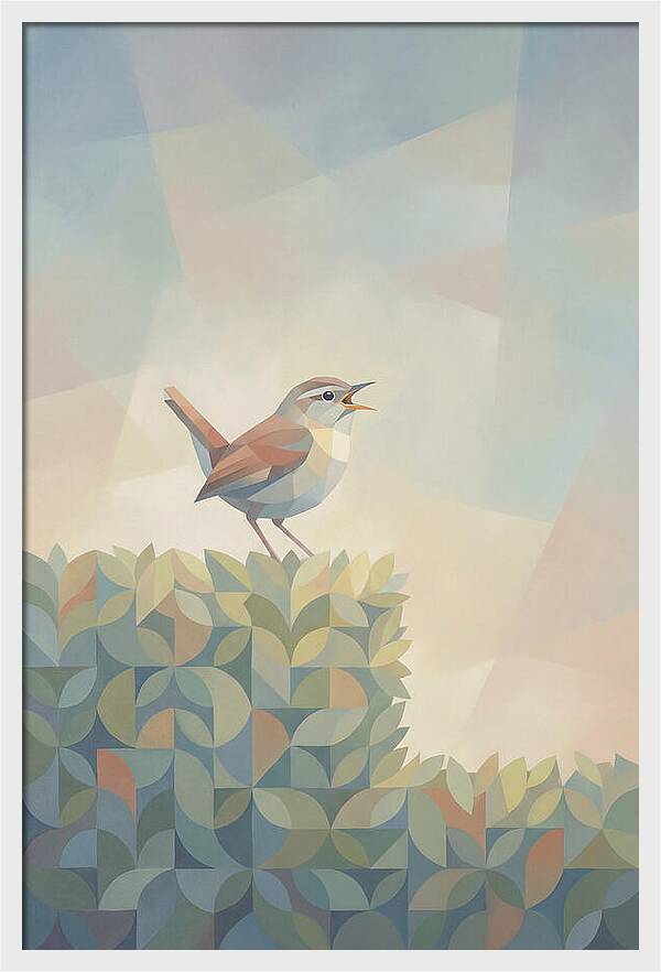 Wren Singing From Top Of Garden Hedge
