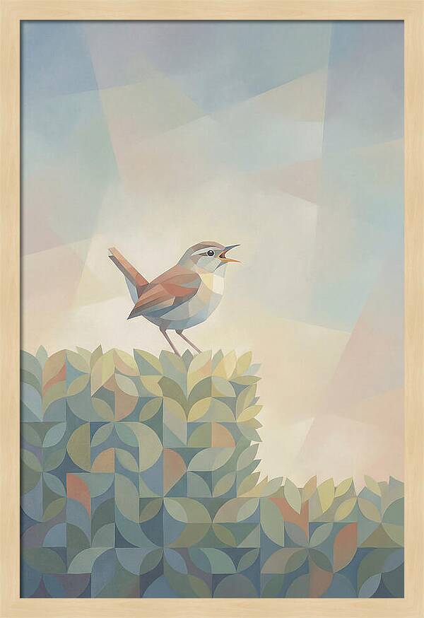 Wren Singing From Top Of Garden Hedge
