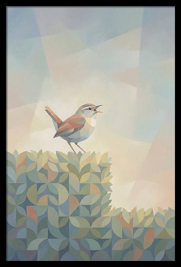 Wren Singing From Top Of Garden Hedge