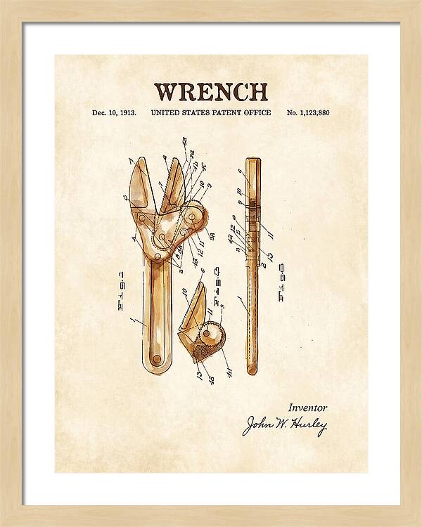 Wrench Watercolor Patent Us1123880a