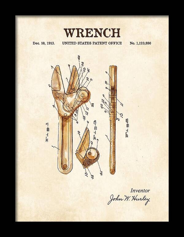 Wrench Watercolor Patent Us1123880a