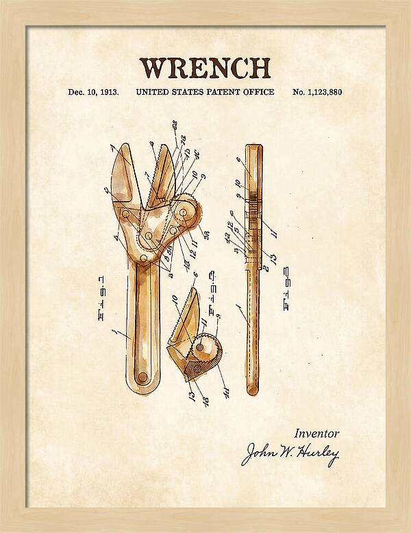 Wrench Watercolor Patent Us1123880a