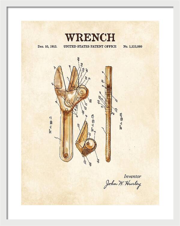 Wrench Watercolor Patent Us1123880a