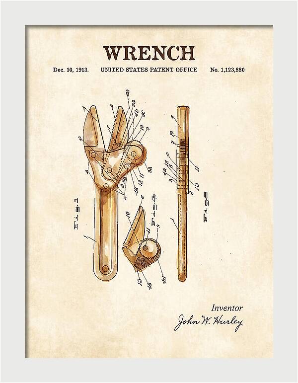 Wrench Watercolor Patent Us1123880a