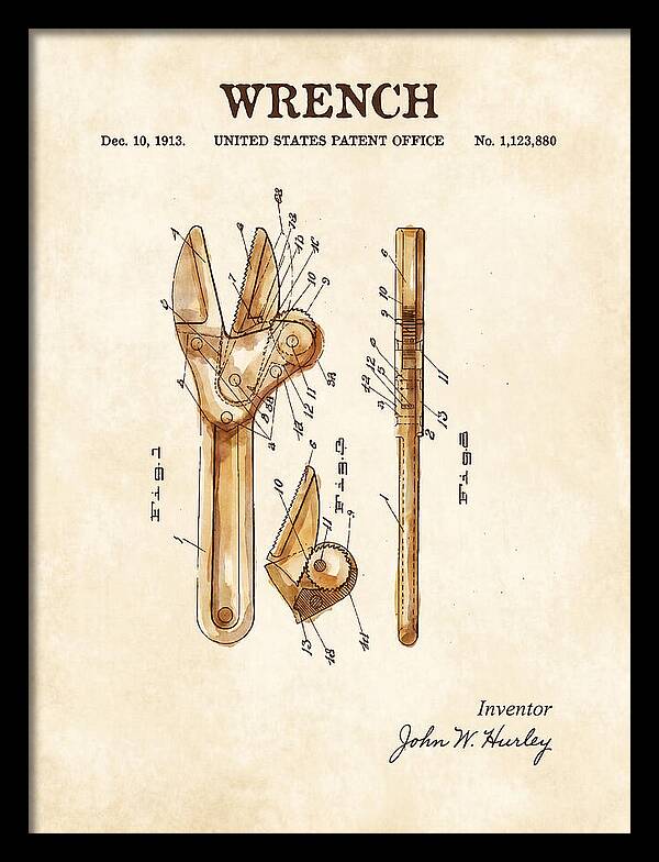 Wrench Watercolor Patent Us1123880a