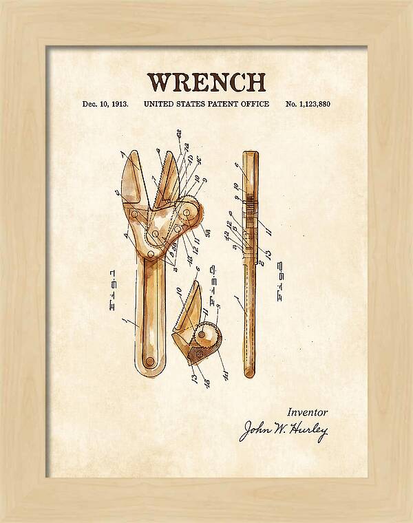 Wrench Watercolor Patent Us1123880a