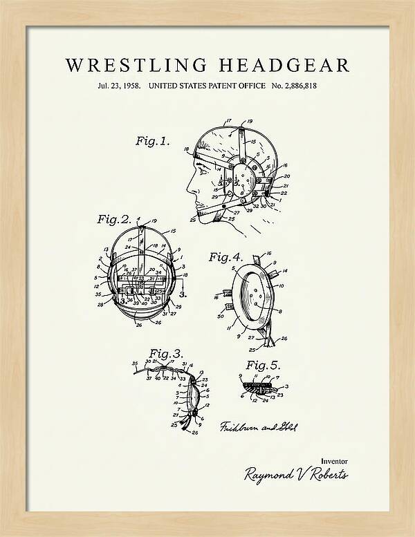 Wrestling Headgear Minimalist Patent Us2886818a
