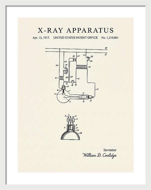 X Ray Apparatus Coolidge Tube Minimalist Patent Us1310061a