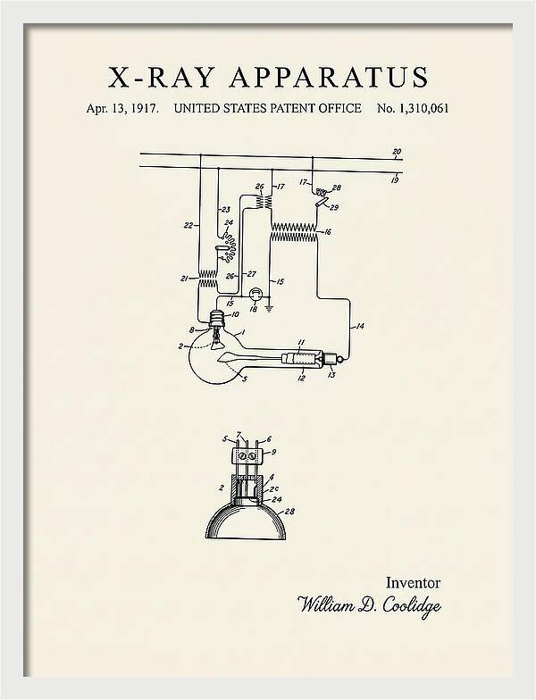 X Ray Apparatus Coolidge Tube Minimalist Patent Us1310061a
