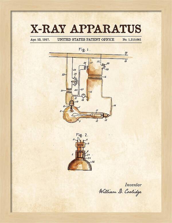X Ray Apparatus Coolidge Tube Watercolor Patent Us1310061a