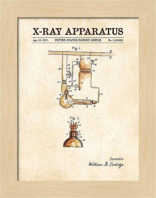 X Ray Apparatus Coolidge Tube Watercolor Patent Us1310061a