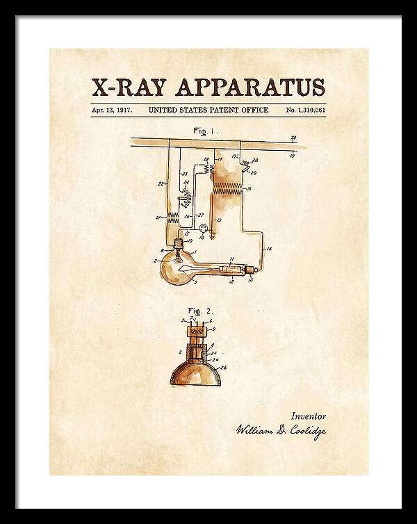 X Ray Apparatus Coolidge Tube Watercolor Patent Us1310061a
