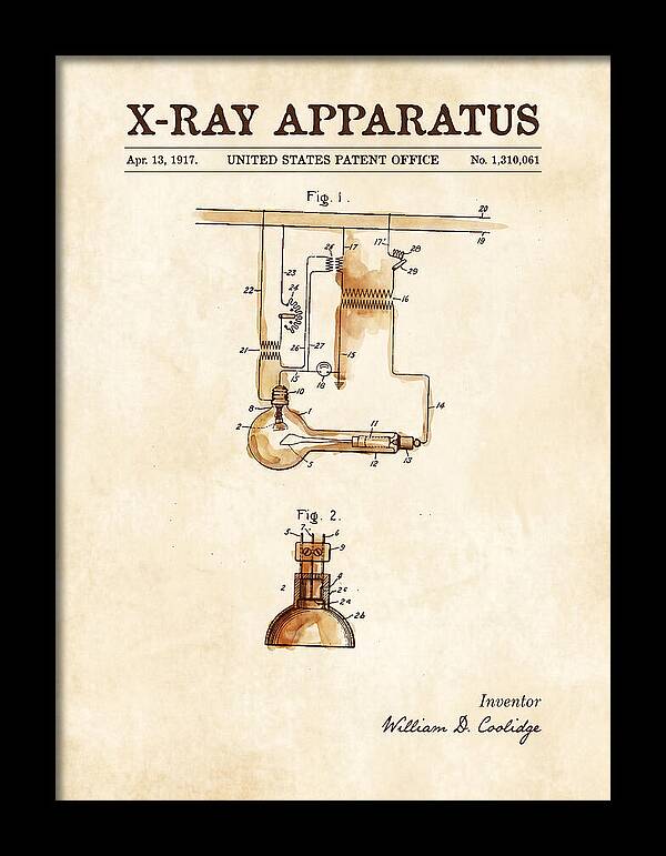 X Ray Apparatus Coolidge Tube Watercolor Patent Us1310061a