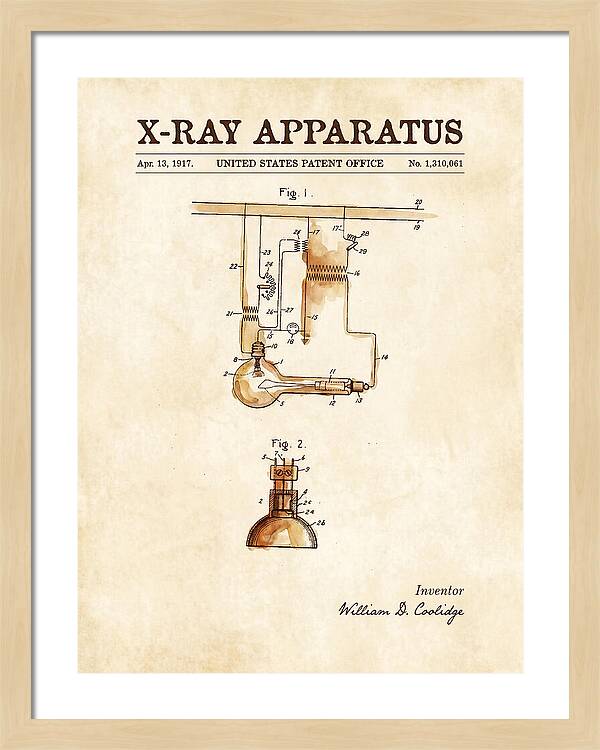 X Ray Apparatus Coolidge Tube Watercolor Patent Us1310061a