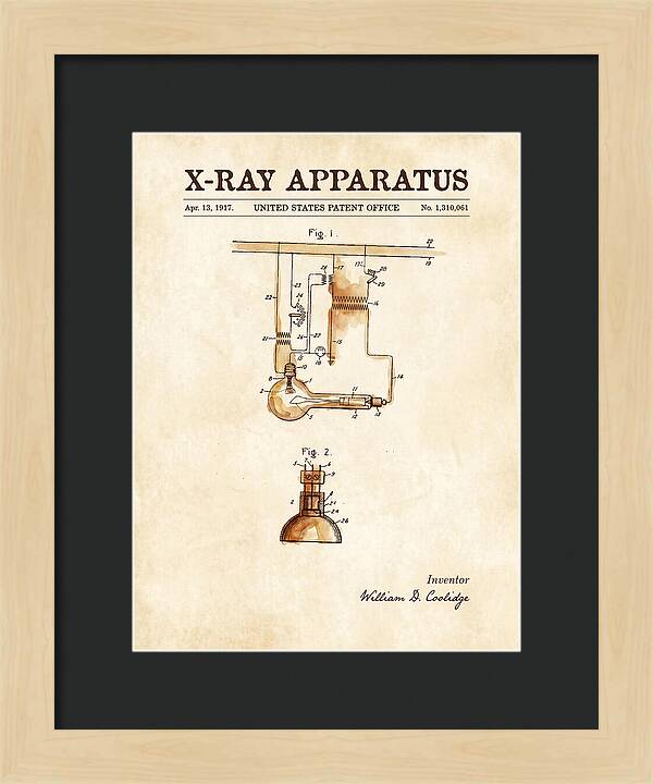 X Ray Apparatus Coolidge Tube Watercolor Patent Us1310061a