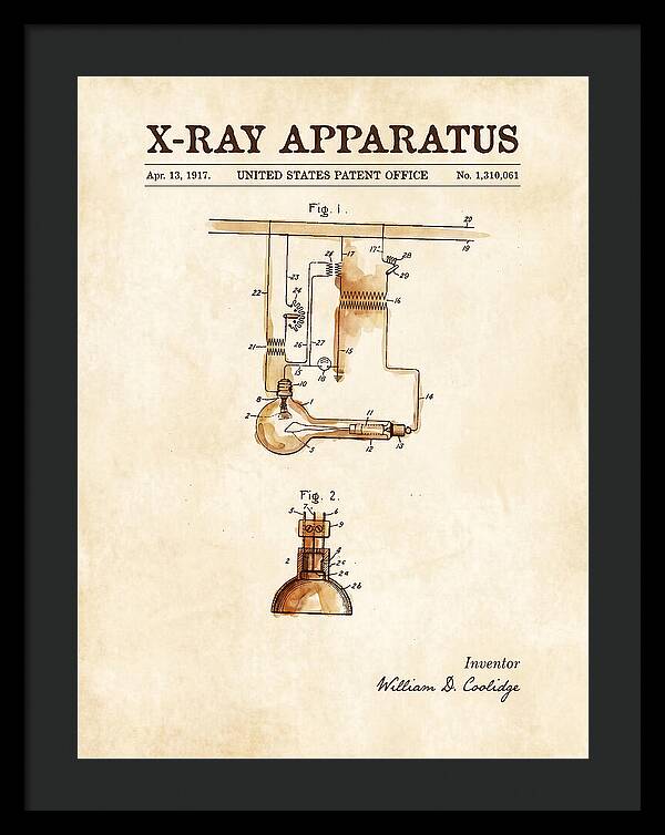 X Ray Apparatus Coolidge Tube Watercolor Patent Us1310061a