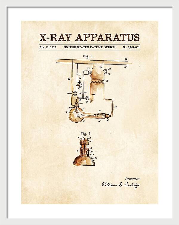 X Ray Apparatus Coolidge Tube Watercolor Patent Us1310061a