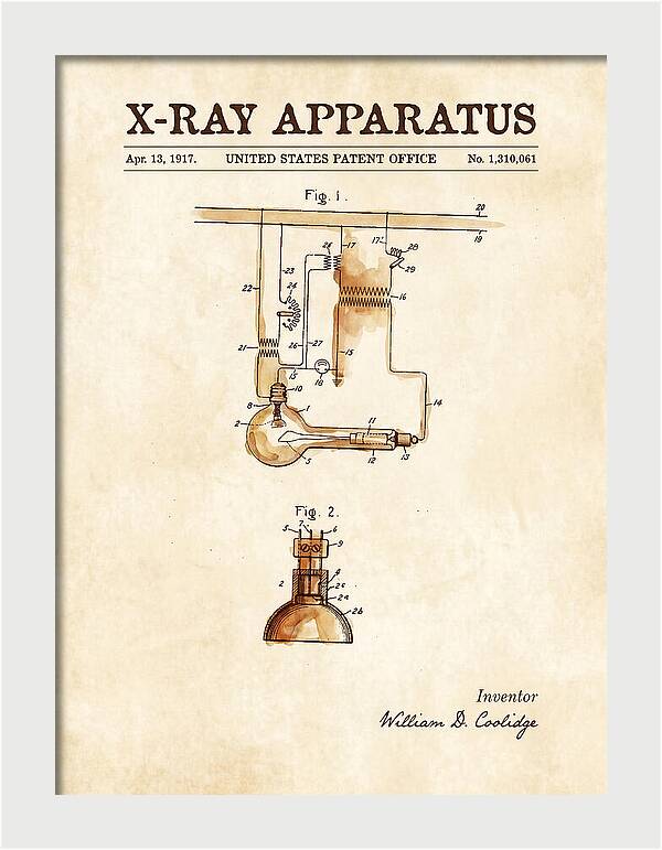 X Ray Apparatus Coolidge Tube Watercolor Patent Us1310061a