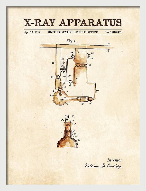 X Ray Apparatus Coolidge Tube Watercolor Patent Us1310061a