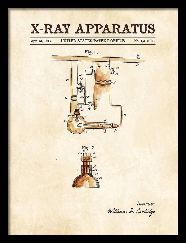 X Ray Apparatus Coolidge Tube Watercolor Patent Us1310061a