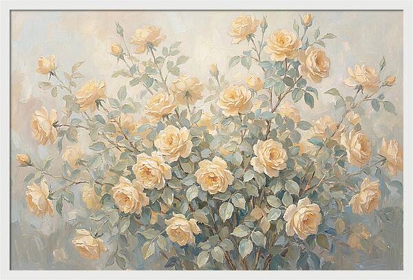 Yellow Rose Bush In Bloom