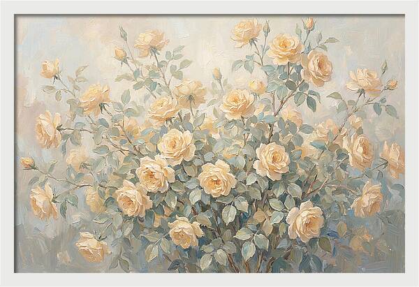 Yellow Rose Bush In Bloom