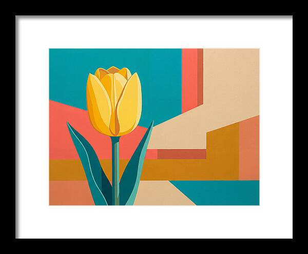 Yellow Tulip Against Geometric Background