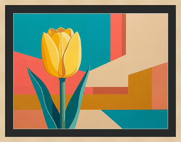 Yellow Tulip Against Geometric Background