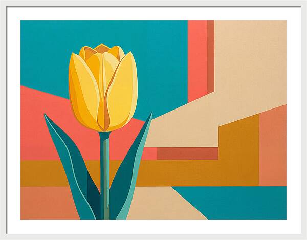 Yellow Tulip Against Geometric Background