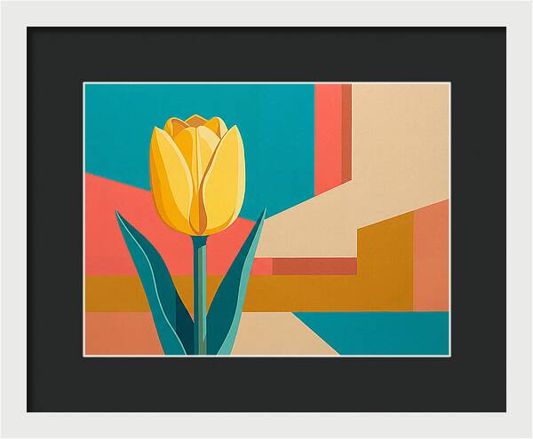Yellow Tulip Against Geometric Background