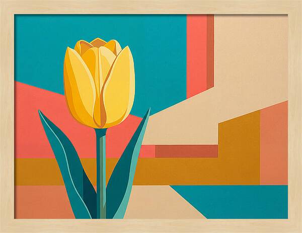 Yellow Tulip Against Geometric Background