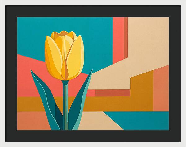 Yellow Tulip Against Geometric Background