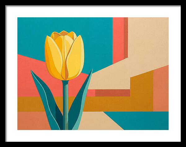 Yellow Tulip Against Geometric Background