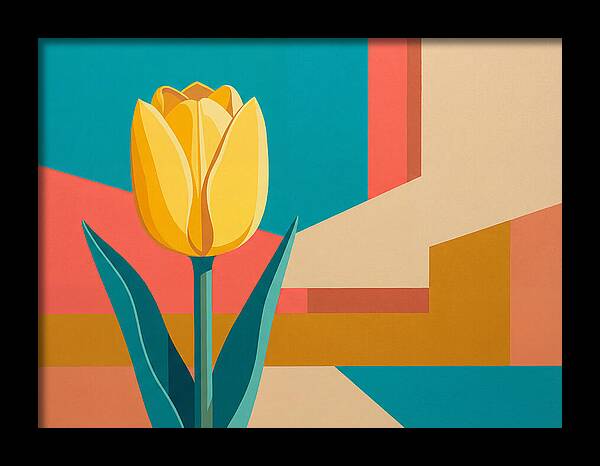 Yellow Tulip Against Geometric Background