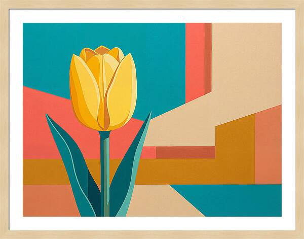 Yellow Tulip Against Geometric Background