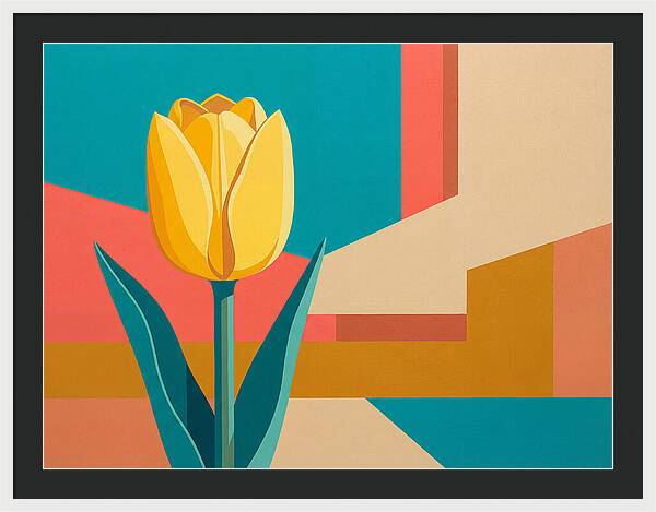 Yellow Tulip Against Geometric Background