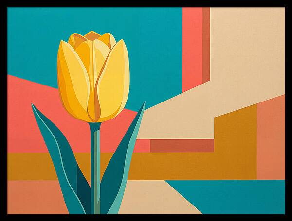 Yellow Tulip Against Geometric Background