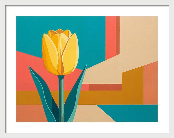 Yellow Tulip Against Geometric Background
