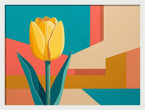 Yellow Tulip Against Geometric Background