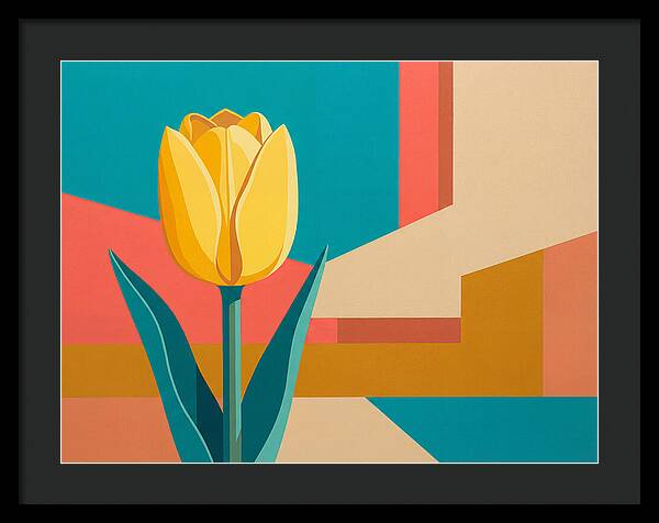Yellow Tulip Against Geometric Background
