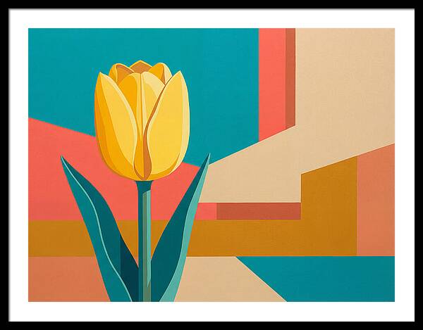 Yellow Tulip Against Geometric Background
