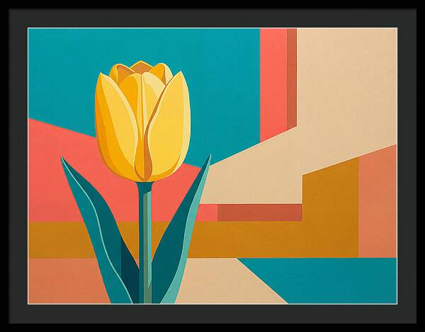 Yellow Tulip Against Geometric Background
