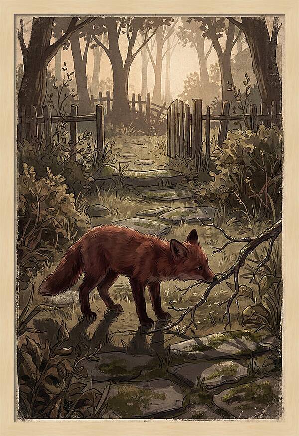 Young Fox Exploring Garden At First Light
