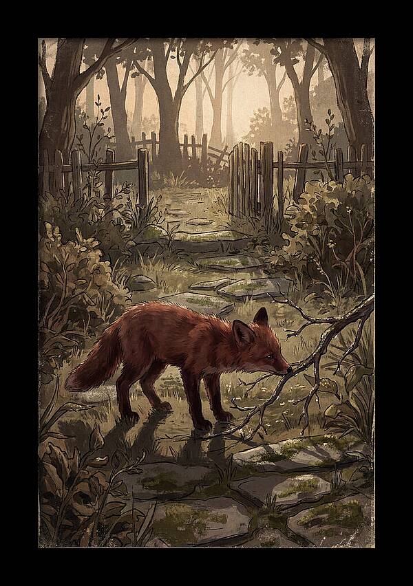 Young Fox Exploring Garden At First Light